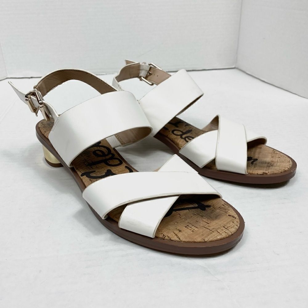 Sam Edelman Teena White Strap Gold Heeled Sandals